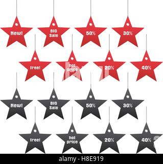 vector set of discount and sale tags, star shape Stock Vector