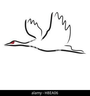 Stylized vector image of a Sandhill Crane in flight. Stock Vector