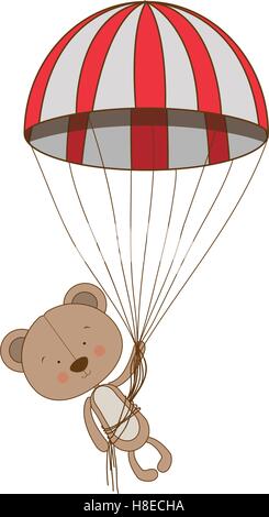 teddy bear character with parachute icon image vector illustration design Stock Vector