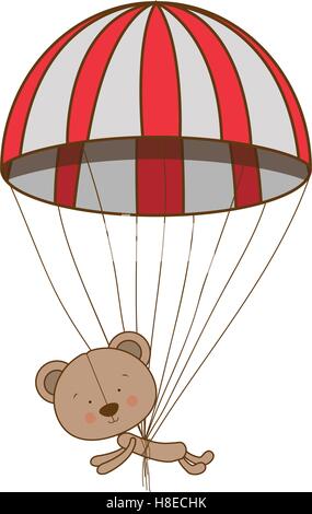 teddy bear character with parachute icon image vector illustration design Stock Vector