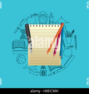 elements school notebook pen color icons vector illustration eps 10 Stock Vector