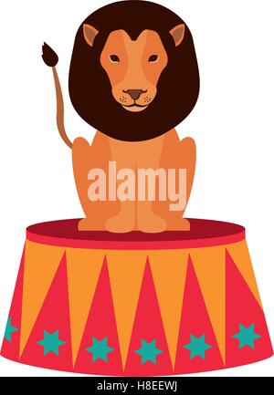 cute lion with party hat over white background, vector illustration ...