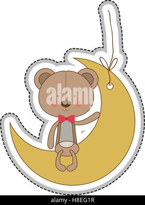 toy bear sitting on the moon hanging vector illustration graphic design ...
