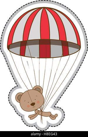 teddy bear character and parachute icon image vector illustration design Stock Vector