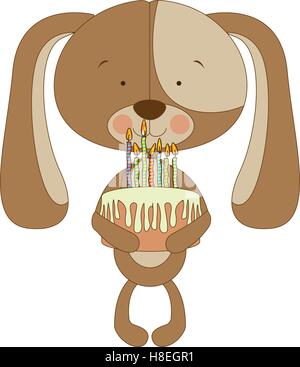 dog cartoon character holding birthday cake icon image vector illustration design Stock Vector