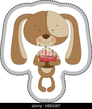 dog cartoon character holding birthday cake icon image vector illustration design Stock Vector
