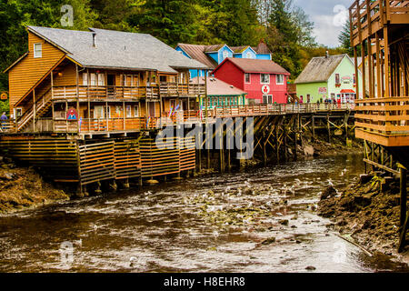 View of Creek Street in Business District in Ketchikan, Alaska, United States of America, North America Stock Photo