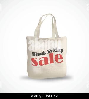 Eco textile bag with labeled Black Friday sale. Stock Vector