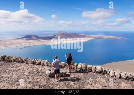 View from Mirador del Rio to La Graciosa Island, by Cesar Manrique, Lanzarote,Canary Islands, Spain, Atlantic, Europe Stock Photo