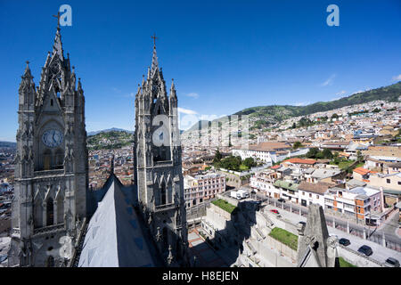 Basilica del Voto Nacional (Basilica of the National Vow), and city view, Quito, Ecuador, South America Stock Photo