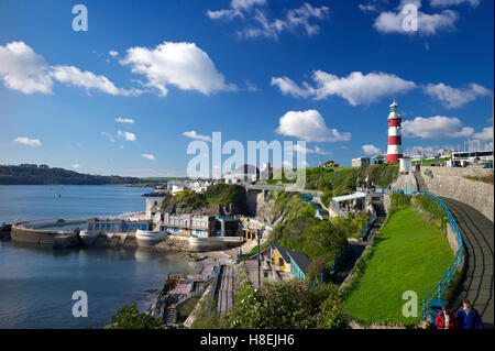 Smeaton's Tower on The Hoe overlooks The Sound, Plymouth, Devon, England, United Kingdom, Europe Stock Photo