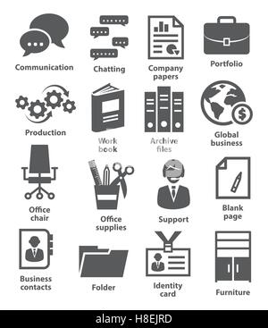 Gray Business office icons on white background Stock Vector