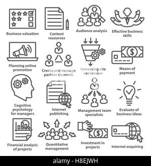 Business management icons in line style on white. Pack 09. Stock Vector