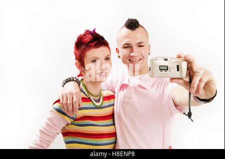 Funky couple taking selfie Stock Photo