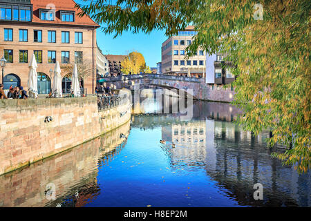 NUREMBERG, GERMANY - CIRCA OCTOBER, 2016: The riverside of Pegnitz river in Nuremberg town, Germany Stock Photo