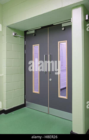 Double fire doors in a modern London School. Doors feature Stock Photo ...