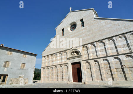 Arched west front facade of Church, Cathedral, of St Mary the Great, Crkva svete Marije Velike, in historic town of Rab, Croatia Stock Photo
