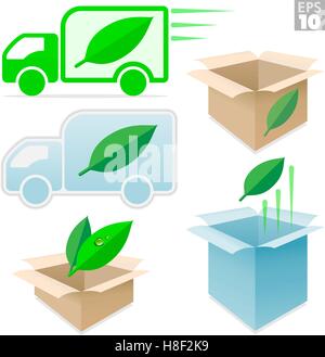 Shipping trucks and cardboard boxes environmentally safe, fast delivery Stock Vector