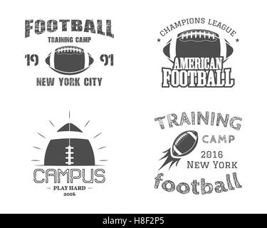 College rugby and american football team badges, logos, labels, insignias  in retro style. Graphic vintage design for t-shirt, web. Monochrome print  isolated on a white background. Vector, Stock vector