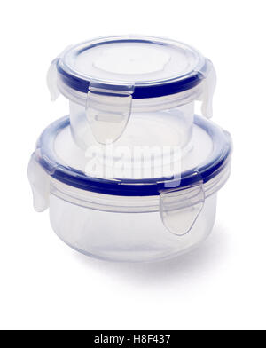 Round Plastic Storage Containers on White Background Stock Photo