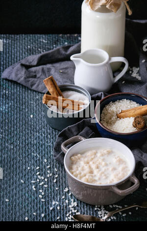 Ingredients for making rice pudding Stock Photo