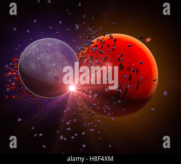 Planet, collision between planets, explosion, destruction, space, science fiction. Element of this image are furnished by NASA. Stock Photo