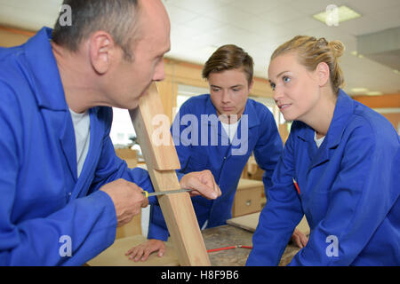 students in woodwork class Stock Photo