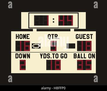 LED american football scoreboard with fully editable data, timer and space for user info. Usa sports board for web, app or print. Flat stylish design. Vector illustration Stock Vector