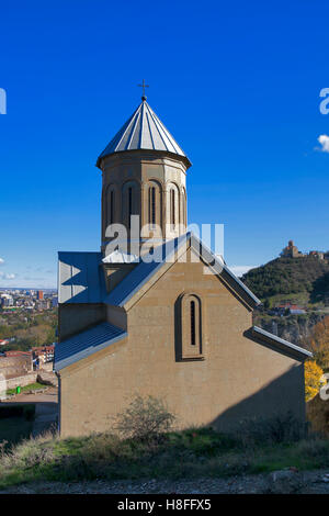 TBILISI, GEORGIA, 16 AUGUST, 2016: Narikala Fortress with the St Nikolas church and the architecture in the surrounding Old Town Stock Photo