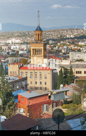 TBILISI, GEORGIA - November 04, 2016 : Tbilisi city center aerial view from the mountain Mtazminda, Tbilisi Georgia Stock Photo