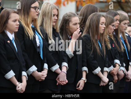 Pupils from Clydebank High School during a Service of Remembrance on Armistice Day at Erskine Home in Bishopton, Scotland. Stock Photo