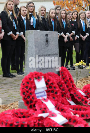 Pupils from Clydebank High School during a Service of Remembrance on Armistice Day at Erskine Home in Bishopton, Scotland. Stock Photo