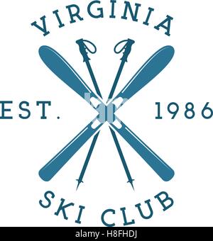 Winter sports ski club Label. Vintage Mountain explorer badge. Outdoor adventure logo design. Travel hipster color insignia. Snowboard icon symbol. Camping emblem. Wilderness Vector illustration Stock Vector