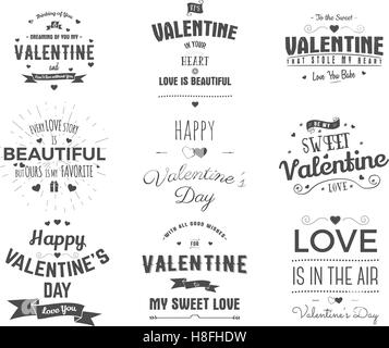 Vector photo overlays, hand drawn lettering collection, inspirational quote. Valentine day labels set. Love is in the air, you are my heart and more on white background. Best for gift card, brochure. Stock Vector