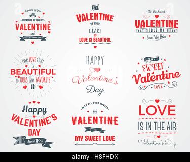 Vector photo overlays, hand drawn lettering collection, inspirational quote. Valentine day labels set. Love is in the air, my sweet love and more on white background. Best for gift card, brochure. Stock Vector