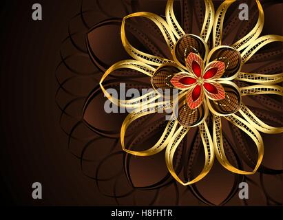luxurious, abstract, golden flower on a dark chocolate - a brown background Stock Vector