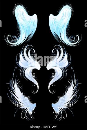 artistically painted, bright blue, the wings of angels on a black background. Stock Vector