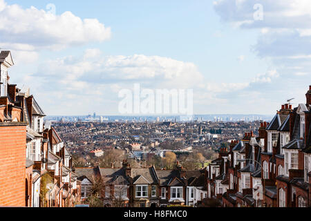 LONDON, UK A view of east London from Muswell Hill on a winter's day. The Victorian terraces of Muswell Hill can be seen in the Stock Photo
