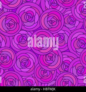 Vector seamless pattern with outline decorative roses in violet color. Beautiful floral background, stylish abstract flowers Stock Vector