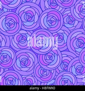 Vector seamless pattern with outline decorative roses in pastel violet and pink colors. Beautiful floral background, stylish abs Stock Vector