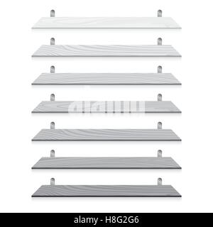 shelf, vector, wooden, empty, object, bookshelf, wooden shelf, wood, illustration, design, blank, interior, wall, isolated Stock Vector