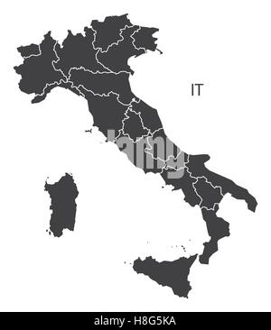 Italy Map with regions black edition Stock Vector