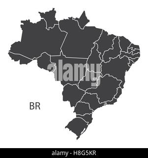 Brazil Map with districts black edition Stock Vector