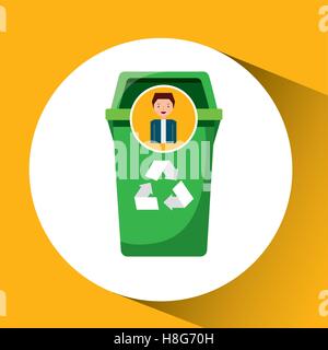 cute boy recycle ecology icon trash can vector illustration eps 10 Stock Vector