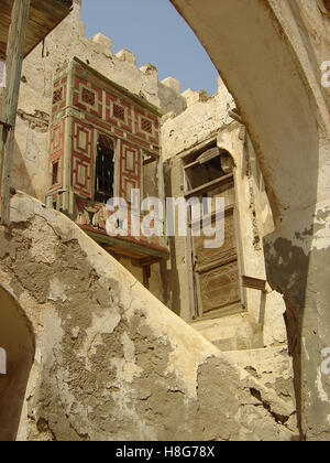 15th September 2005 Intricate woodwork on the casement window of a derelict building in the port of Suakin, north-east Sudan. Stock Photo