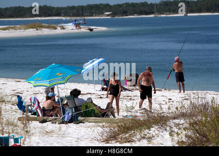 Santa Rosa Island Pensacola Florida USA - Holidaymakers on the Gulf Coast beach Stock Photo