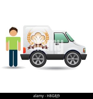 bakery van and character man icon vector illustration eps 10 Stock Vector