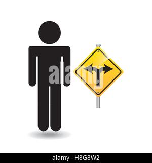 road sign fork silhouette man vector illustration eps 10 Stock Vector