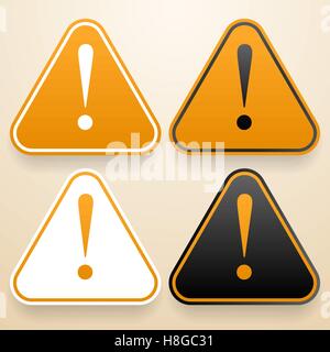 Set of triangular signs of danger of white, black and orange color. Warning sign Stock Vector