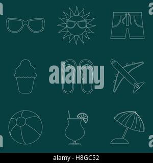 Set of icons of Summer travel theme. Simple line style Stock Vector